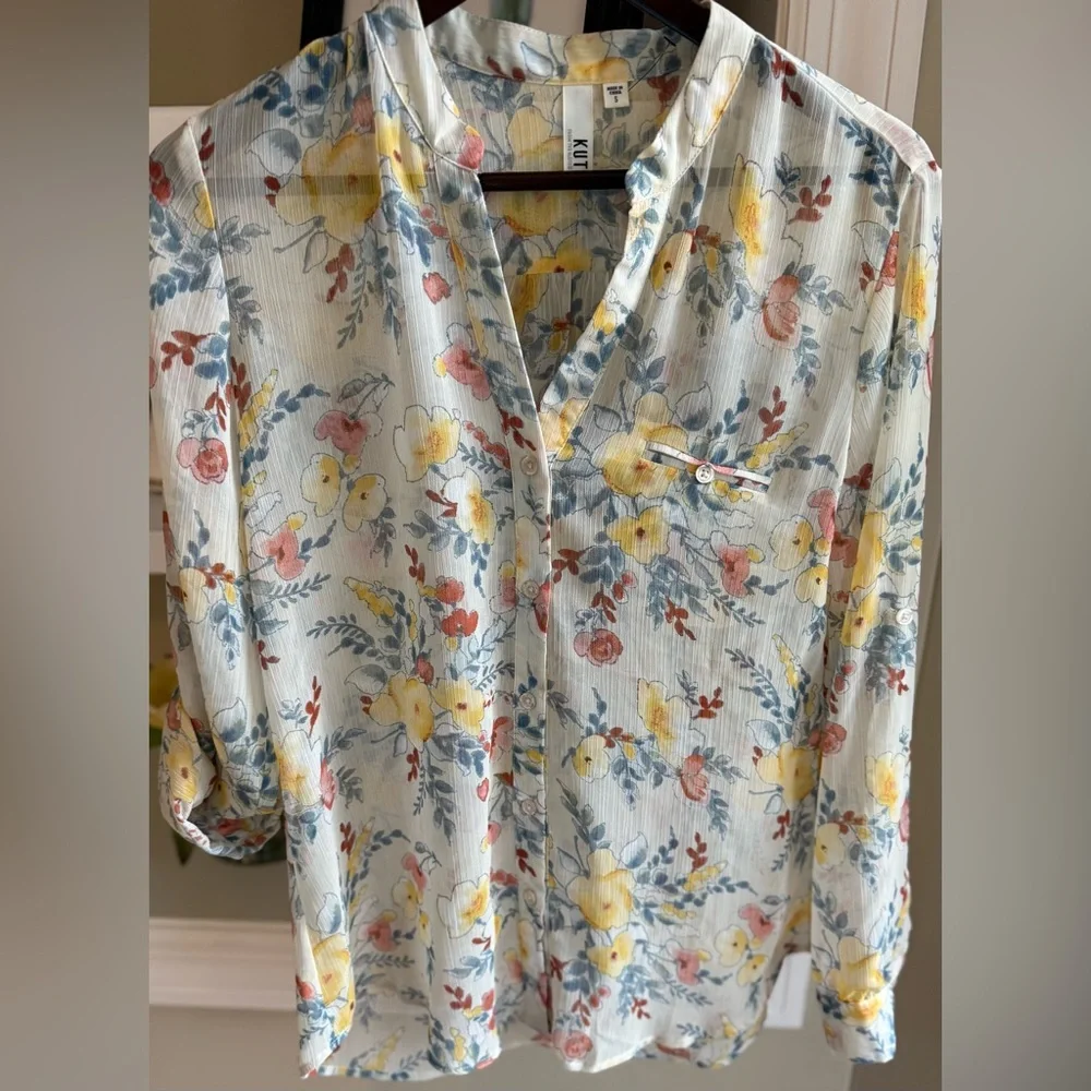 Kut from the Kloth Jasmine sheer floral blouse Sz S - Picture 2 of 12